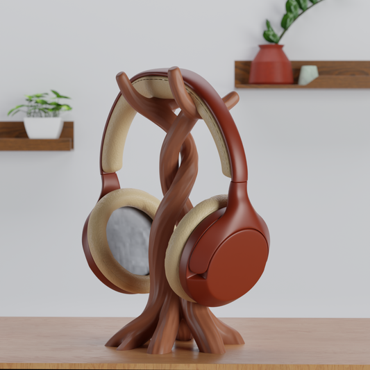 Intertwined Roots Headphone Stand side view – wood-inspired headphone holder