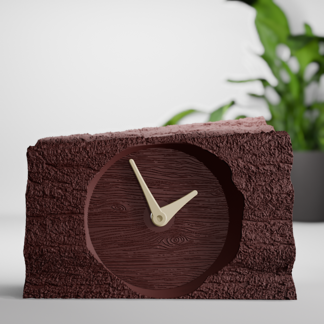 Log Style Desk Clock front – rustic home decor table clock India