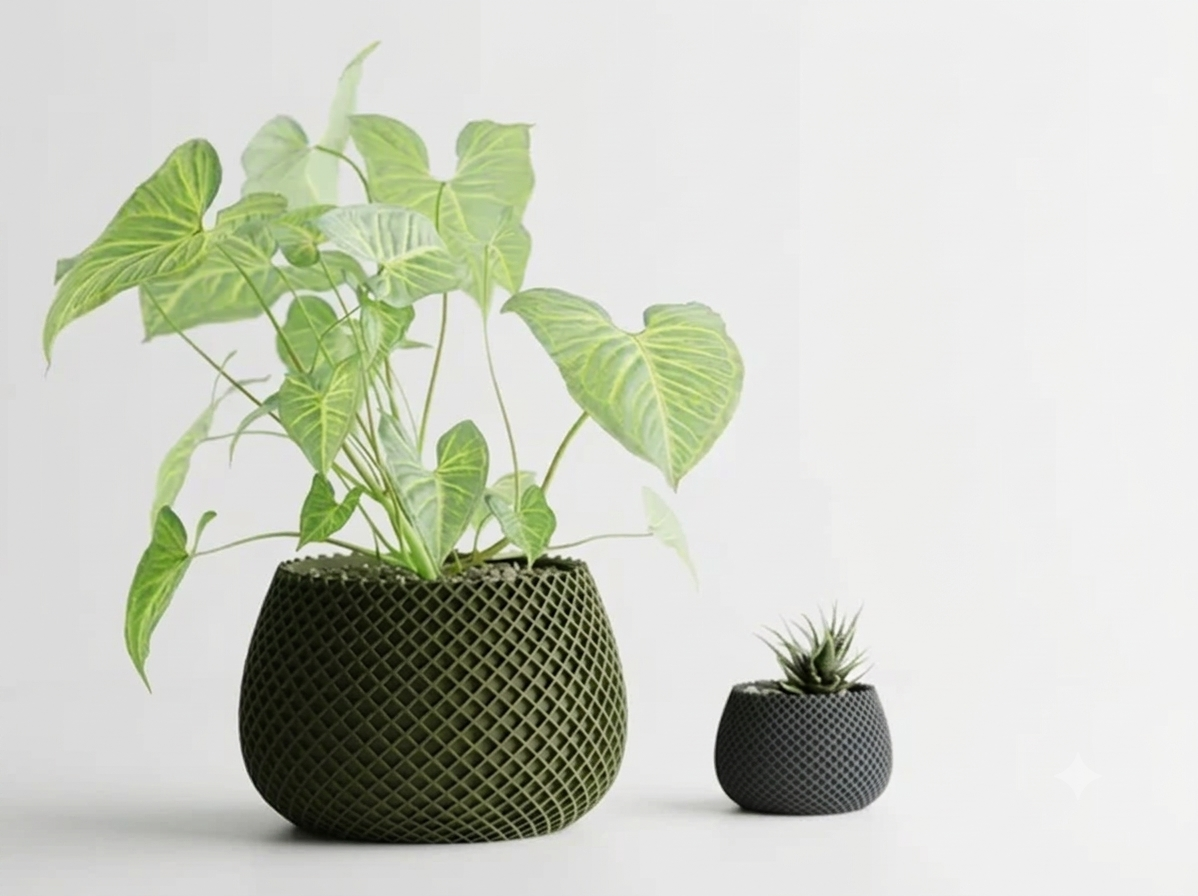 Modern Ribbed CrissCross Planter Pot