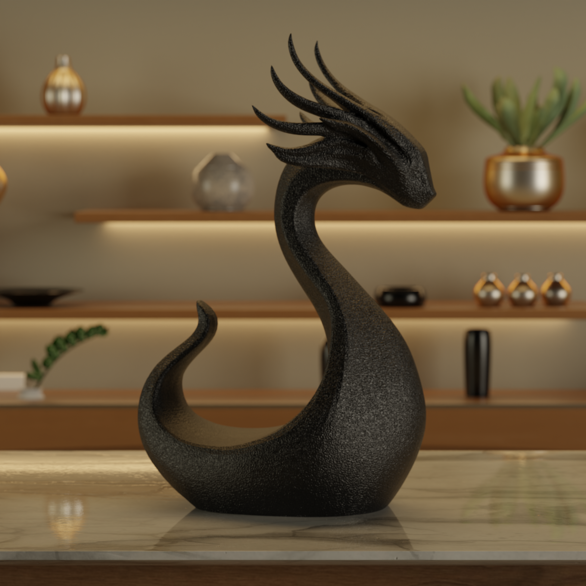 Toothless Dragon side view – black dragon decorative sculpture