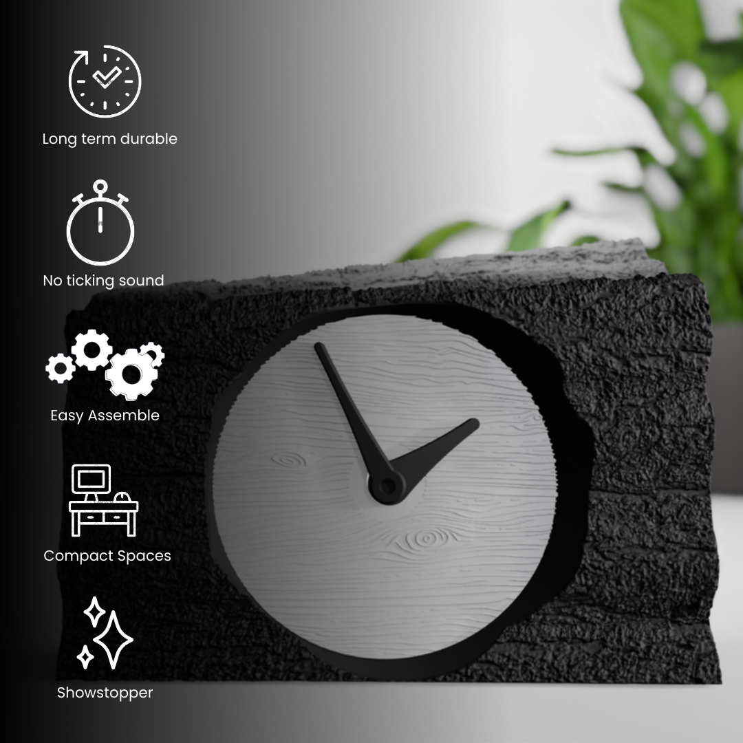 Log Style Clock detail – handcrafted wood texture clock face
