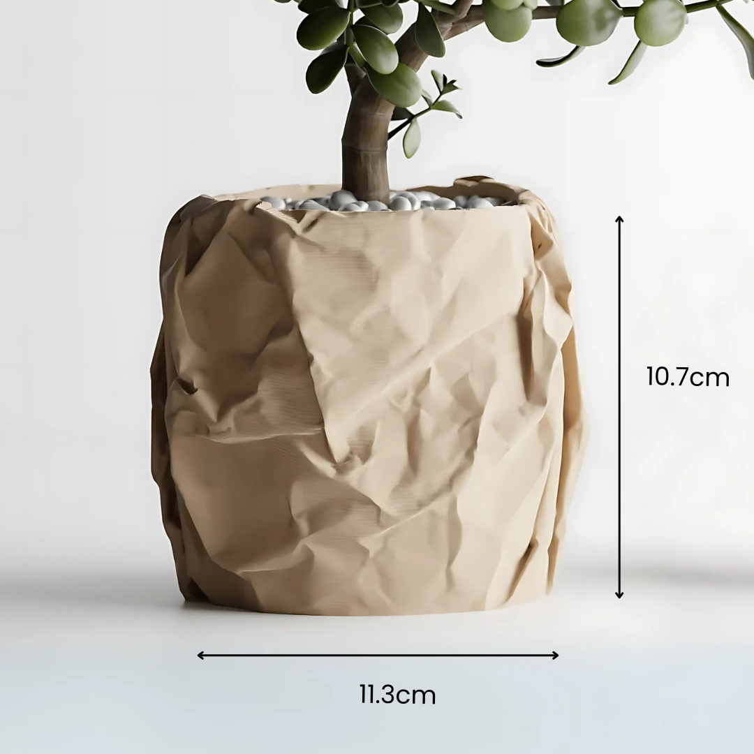 Crumbled Paper Pot top view — unique plant pot online India | Styra