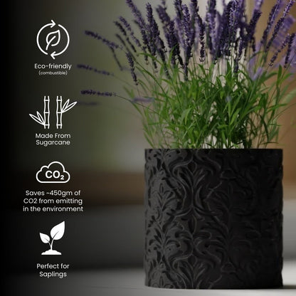Floral Carved Planter Pot — modern indoor planter India | Styra