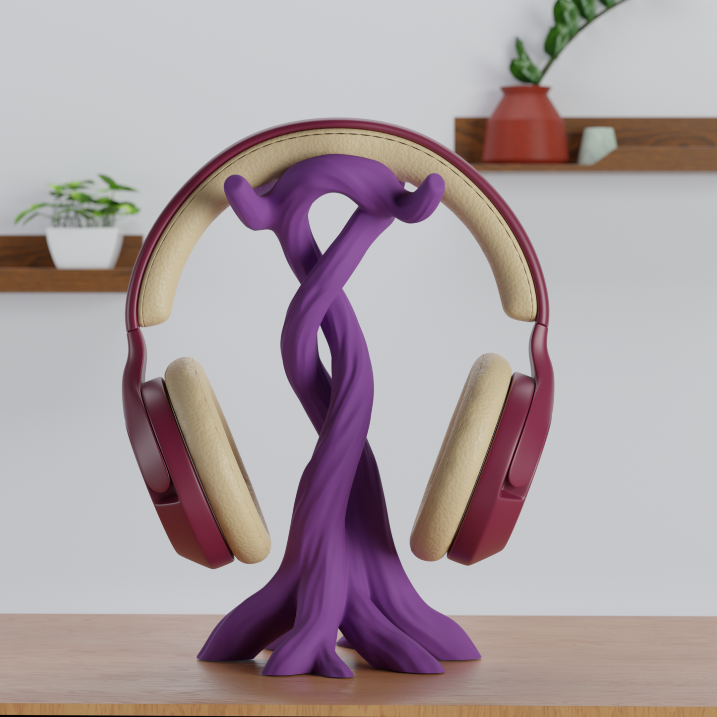 Intertwined Roots Headphone Stand Purple — minimalist desk organizer India | Styra