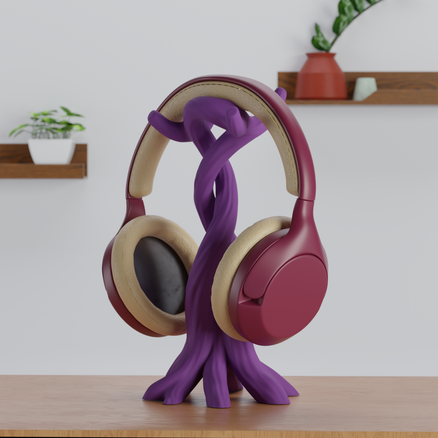 Intertwined Roots Headphone Stand Purple — sculptural desk organizer India | Styra