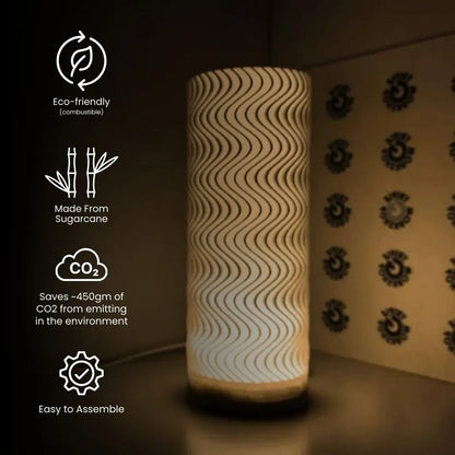 Wavy lamp shade lit — mood lighting table lamp India | Styra