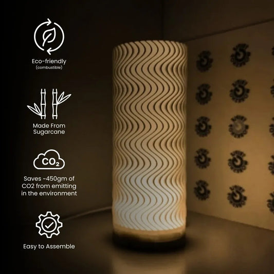 Wavy lamp shade lit — mood lighting table lamp India | Styra