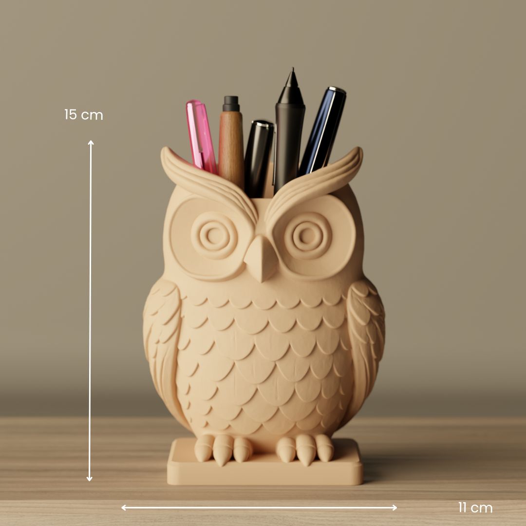 Owl Pen Holder, size reference — minimalist desk organizer India | Styra