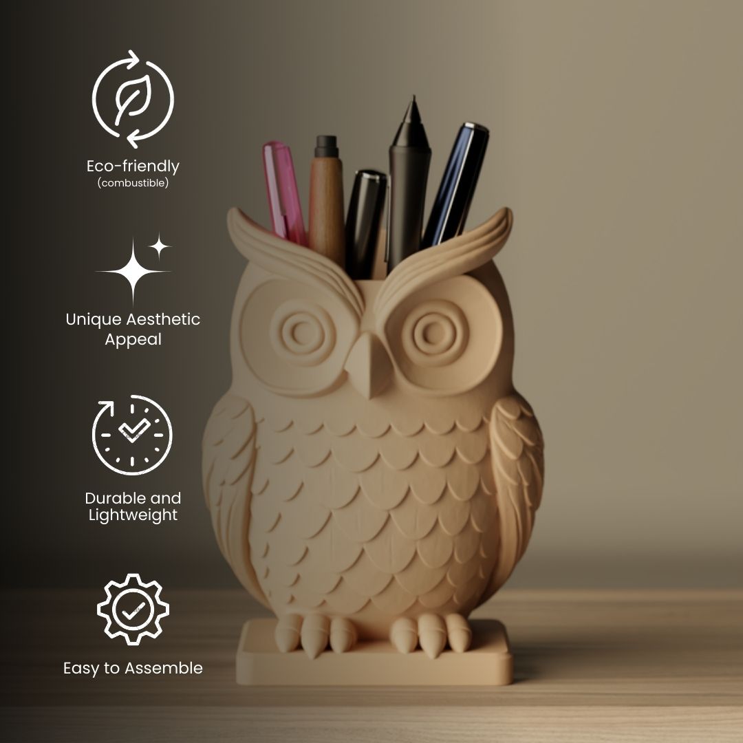 Owl Pen Holder, detail — sculptural desk organizer India | Styra