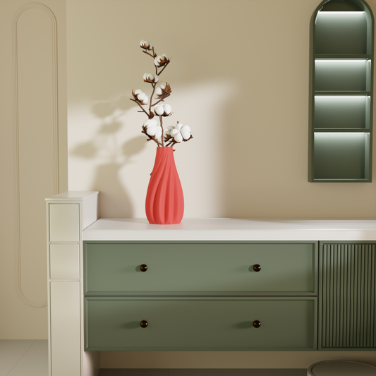 Roohani teardrop vase red side view — modern vase online India | Styra