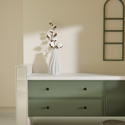 Roohani white vase side view — designer vase online India | Styra