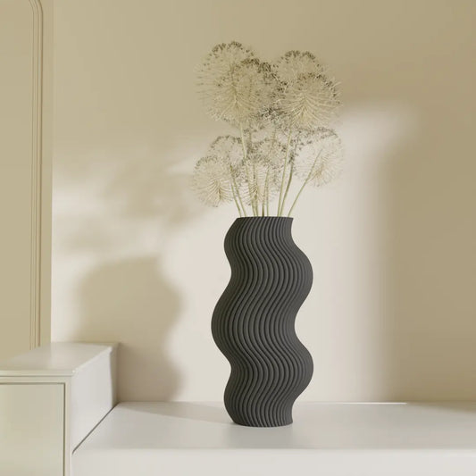Tarang tall wavy vase black — decorative vase for living room India | Styra