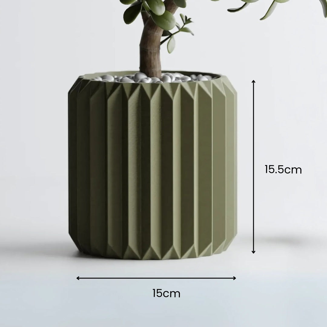 Triangle ribbed planter side view — designer pot India | Styra
