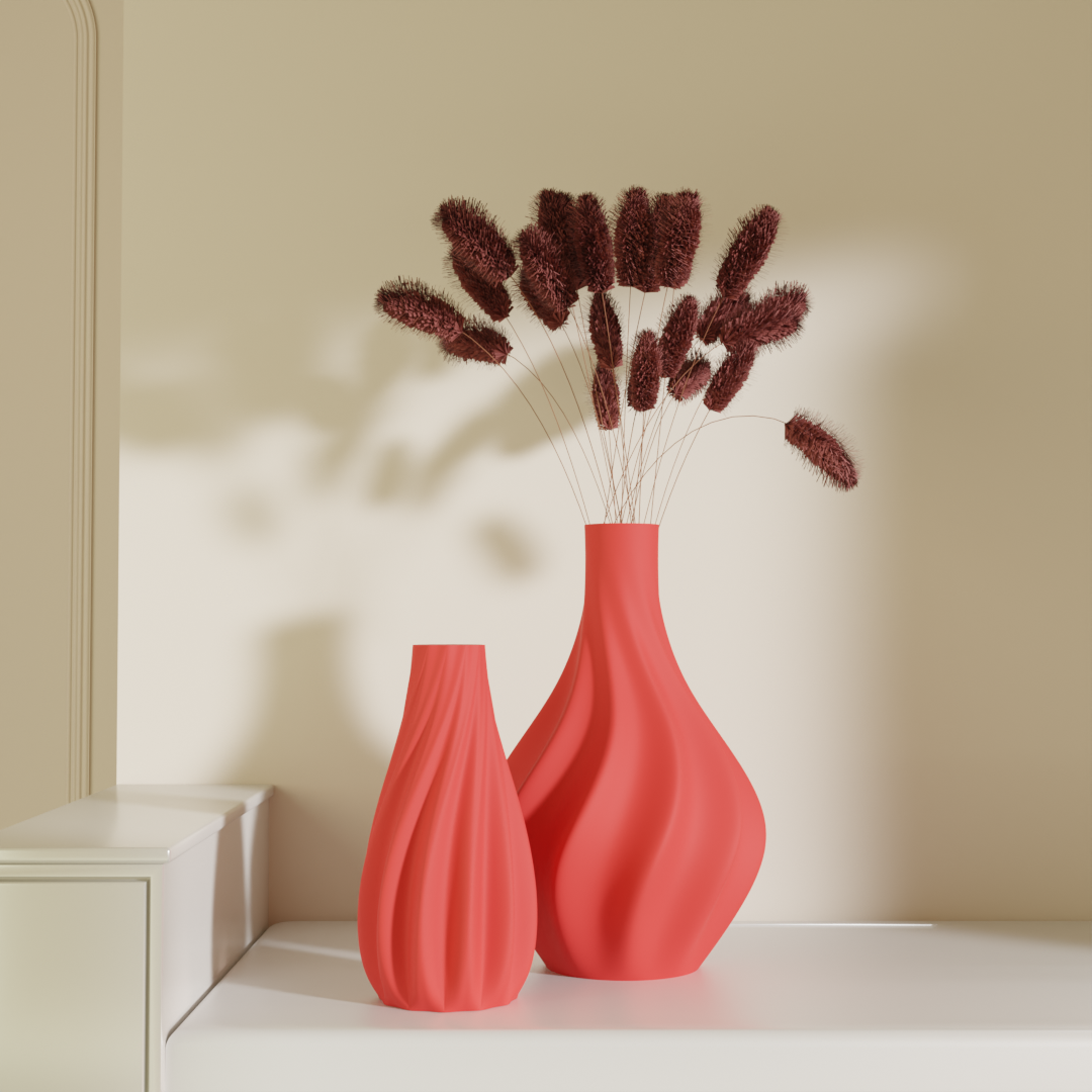 Twin Flame spiral vase pair red — matching decorative vase set India | Styra