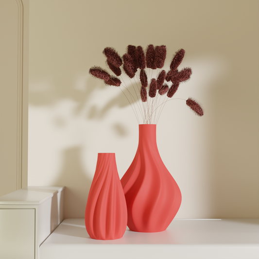 Twin Flame spiral vase pair red — matching decorative vase set India | Styra