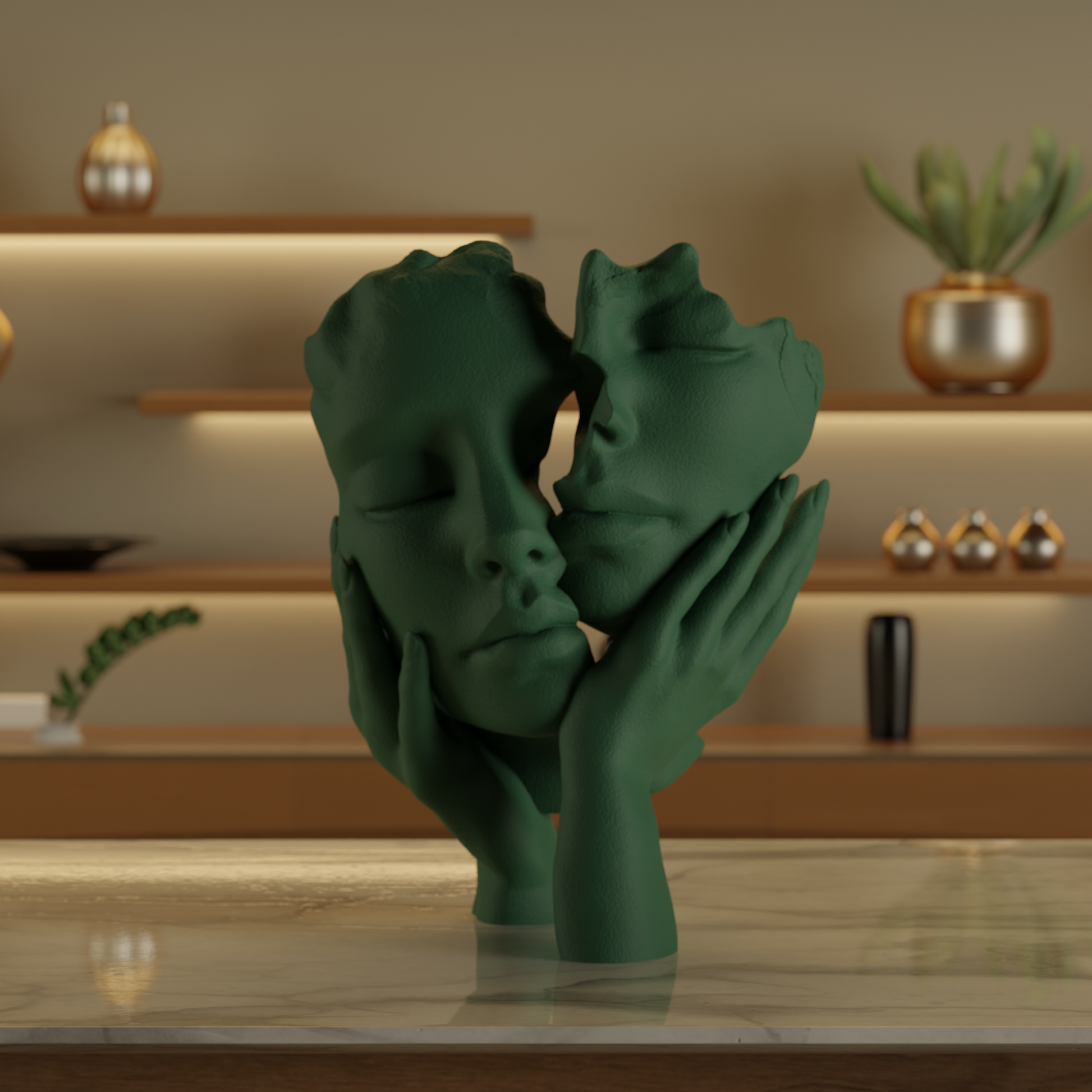 Two Face One Hand Love Dark Green — contemporary decor sculpture India | Styra