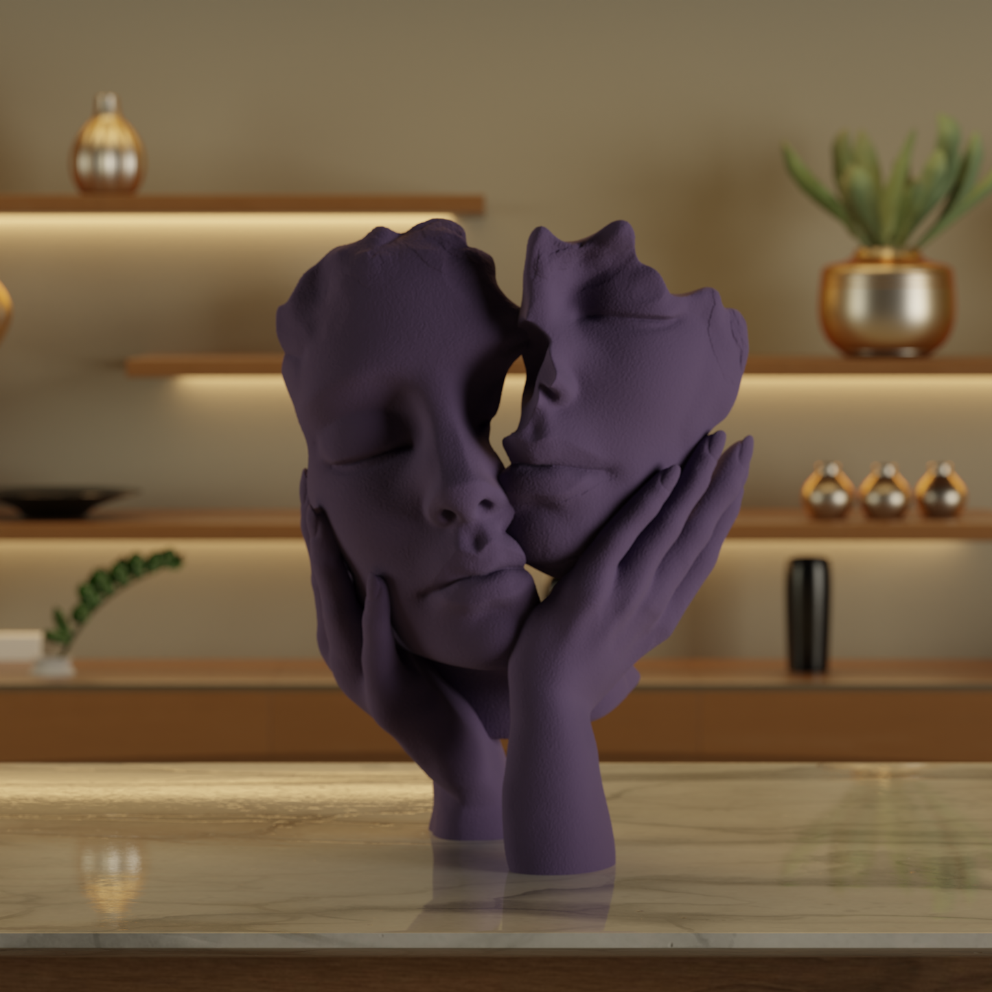 Two Face One Hand Love Purple — designer decor sculpture India | Styra