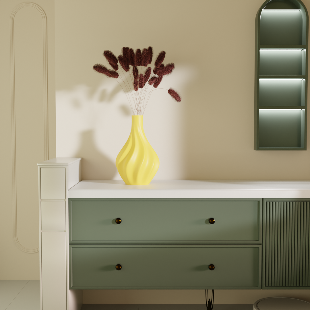 Valay yellow vase long shot — modern vase for shelf India | Styra